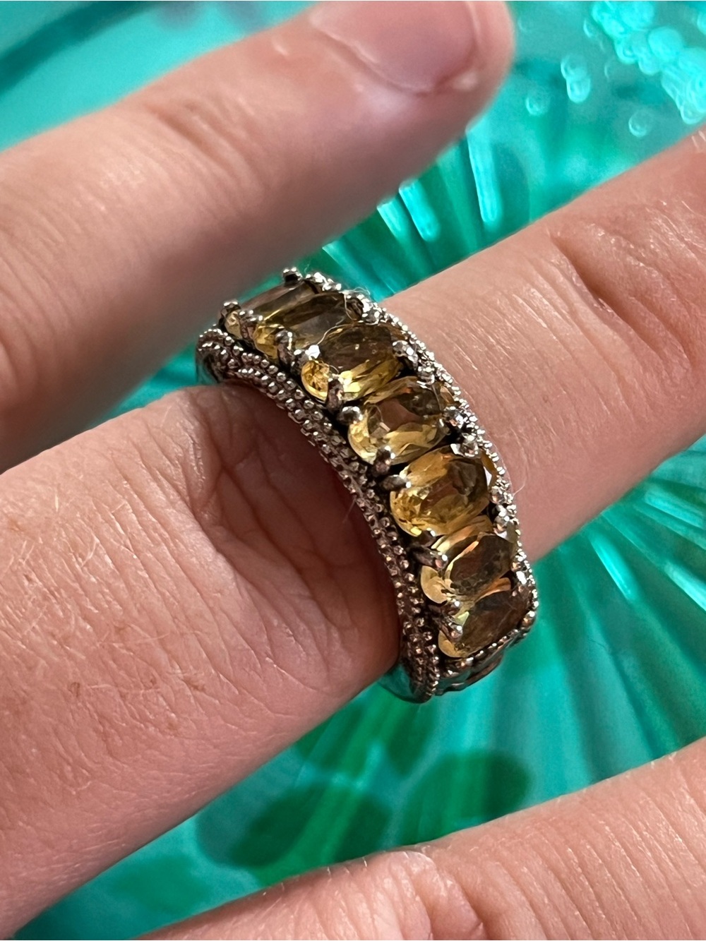Karis STS Rhodium Plated Sterling Silver 925 Citrine Size 6.75 Ring